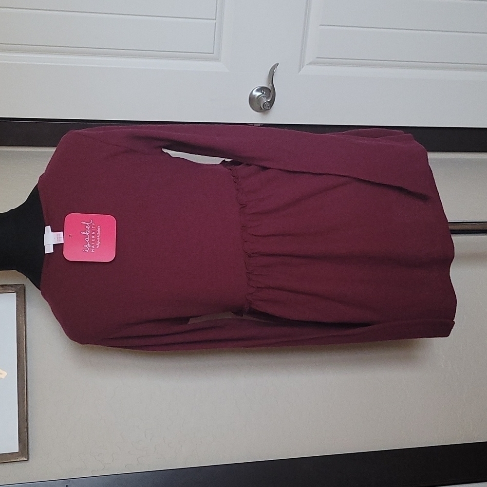 Isabel Maternity by Ingrid & Isabel Dark Red long sleeve baby doll top - Picture 3 of 5